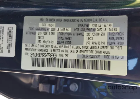 2025 Mazda Cx-30 2.5 S Select Sport из США, поврежденный, VIN 3MVDMBBM9SM792956